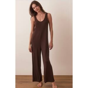Marine Layer Lexi Rib Sleeveless Lounge Jumpsuit in Cocoa Color - Medium